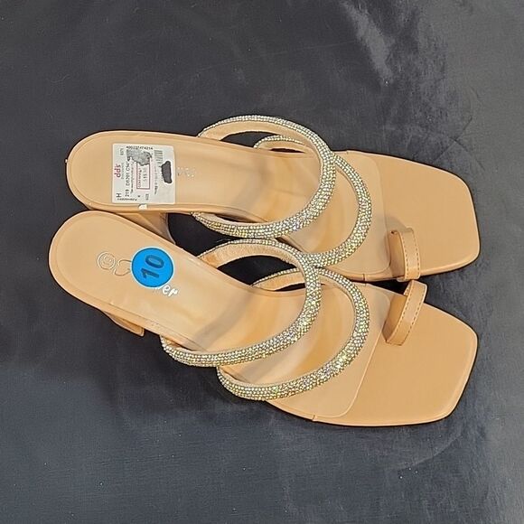 BRAND NEW FOREVER SLIPPERS   PEEP TOE DOUBLE STRAP GLITTER EMBROIDERY SA… - Picture 9 of 16